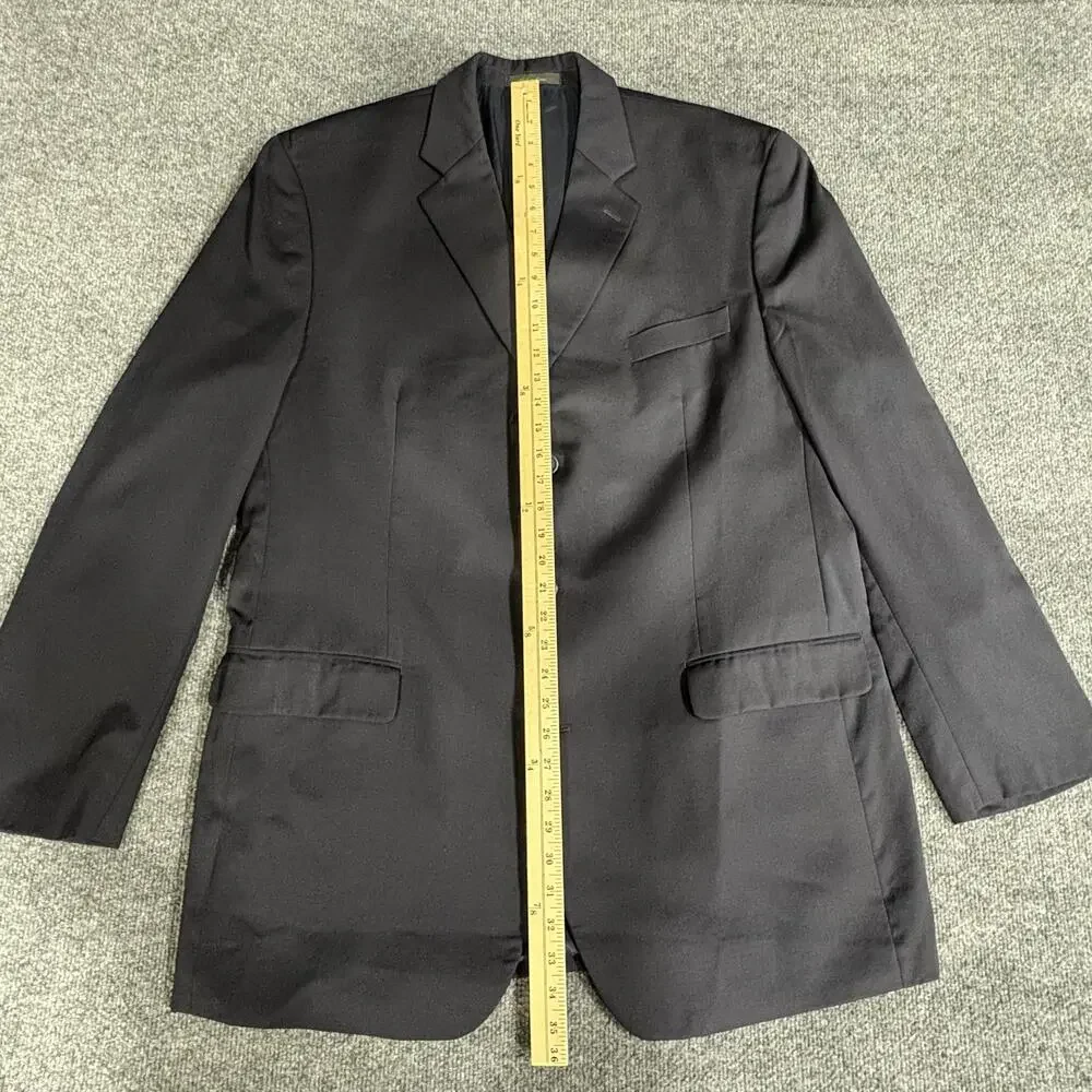 Calvin Klein Blazer Mens 46L Black 100% Wool 3 Button Notch Lapel Sport Coat
